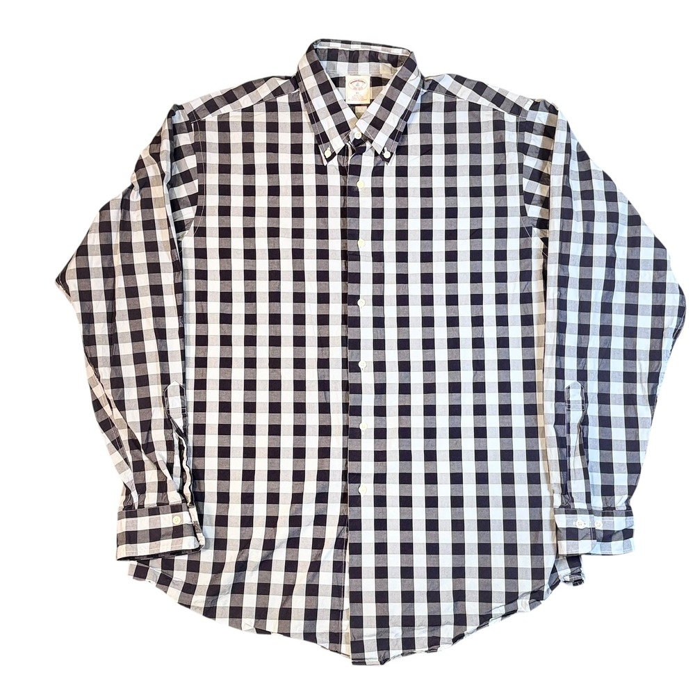 Vintage Brooks Brothers XL Slim Fit Navy Blue Gingham Button Down Shirt USA Made - Picture 2 of 10